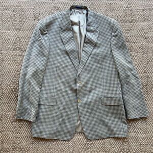 Cremieux Loro Piana 100% Wool‎ 48L Men's Sport Coat Blazer Tan Blue Plaid